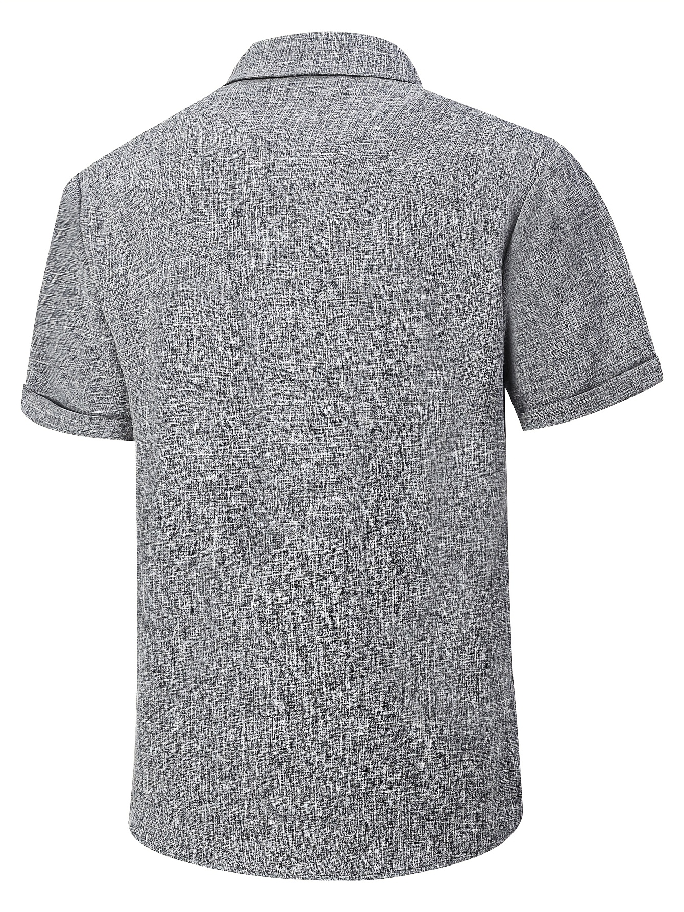 Camisa De Lino Manga Corta Para Hombre - Gris Oscuro Talla L, Estilo Casual Verano, No Se Encoge
