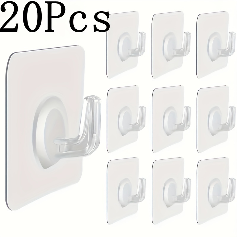 5/10/20/30pcs Transparent Plastic Adhesive Wall Hooks Self-adhesive Clear Sticky Towel Hook Wall Hangers, Utility Hooks