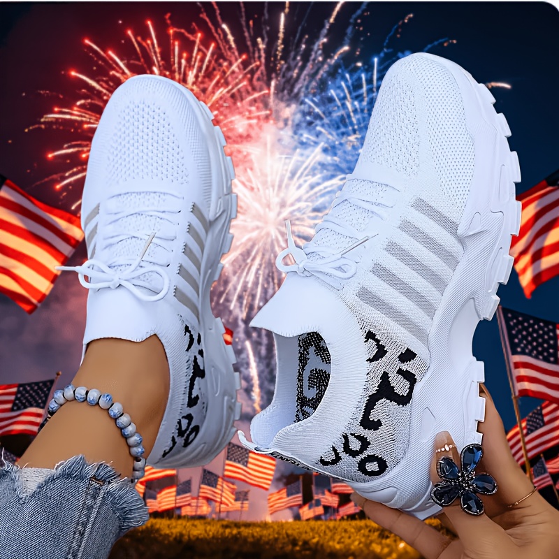 Women's Classic White Sneakers Suitable For Day, Elastic Knit Walking Shoes With Sole & Cushioned Cushioning, Lightweight Training Sneakers For Travel, Casual Wear,, Women Shoes