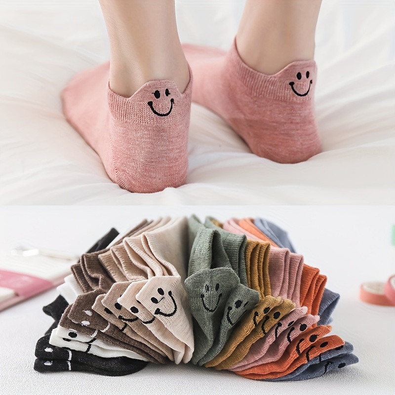 

[10/20] 5/10 Pairs Of Cutesmiling Face Socks, Soft Andcomfortable Breathablelow-cut Socksmen And Women's Outdoor Boat Socks