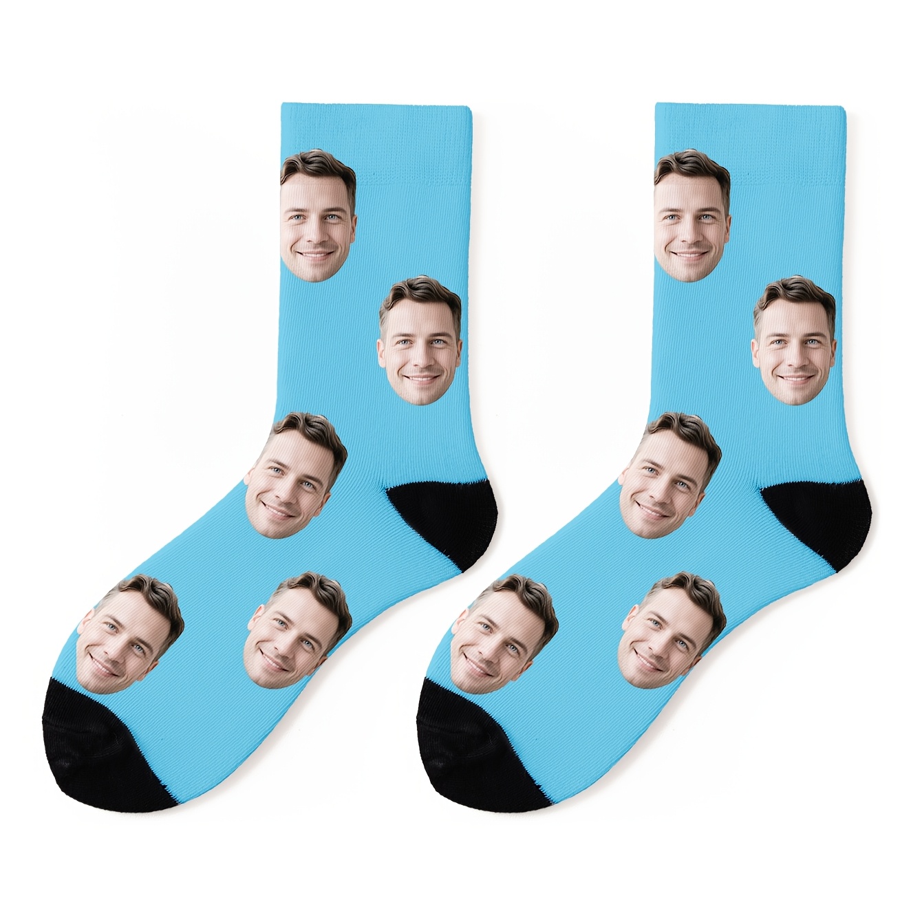 TEMU 1 Pair Photo Face Socks For Men - Personalized Picture Sock Pairs With Your Own Images, Fun Novelty Gift Suitable For Parties, Events, Casual