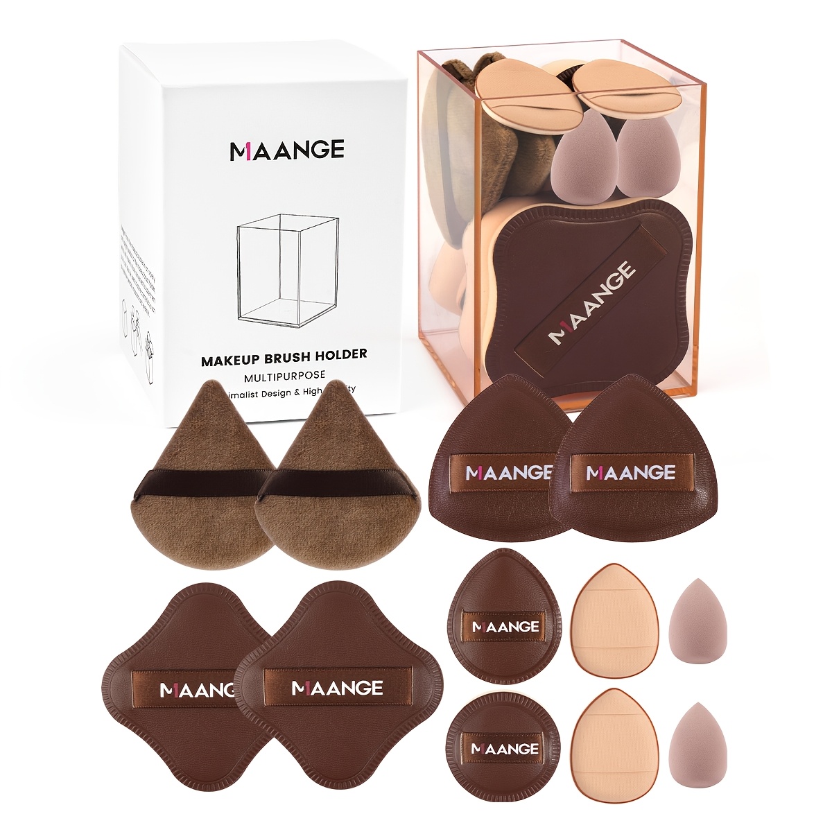 TEMU MAANGE Set da 13 pezzi di spugnette professionali per trucco, 12 puff spugnine per trucco e secchiello portaoggetti, puff per trucco triangolare