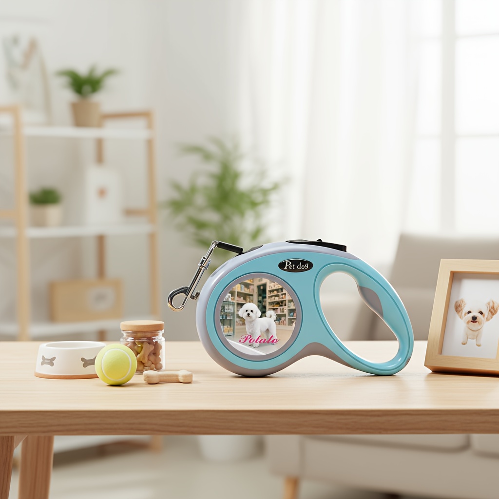 TEMU Customizable With 2 Pictures + Retractable Dog Leash - Cat Leash, 16-inch Length Durable Nylon One-button Control - Ideal For Outdoor And