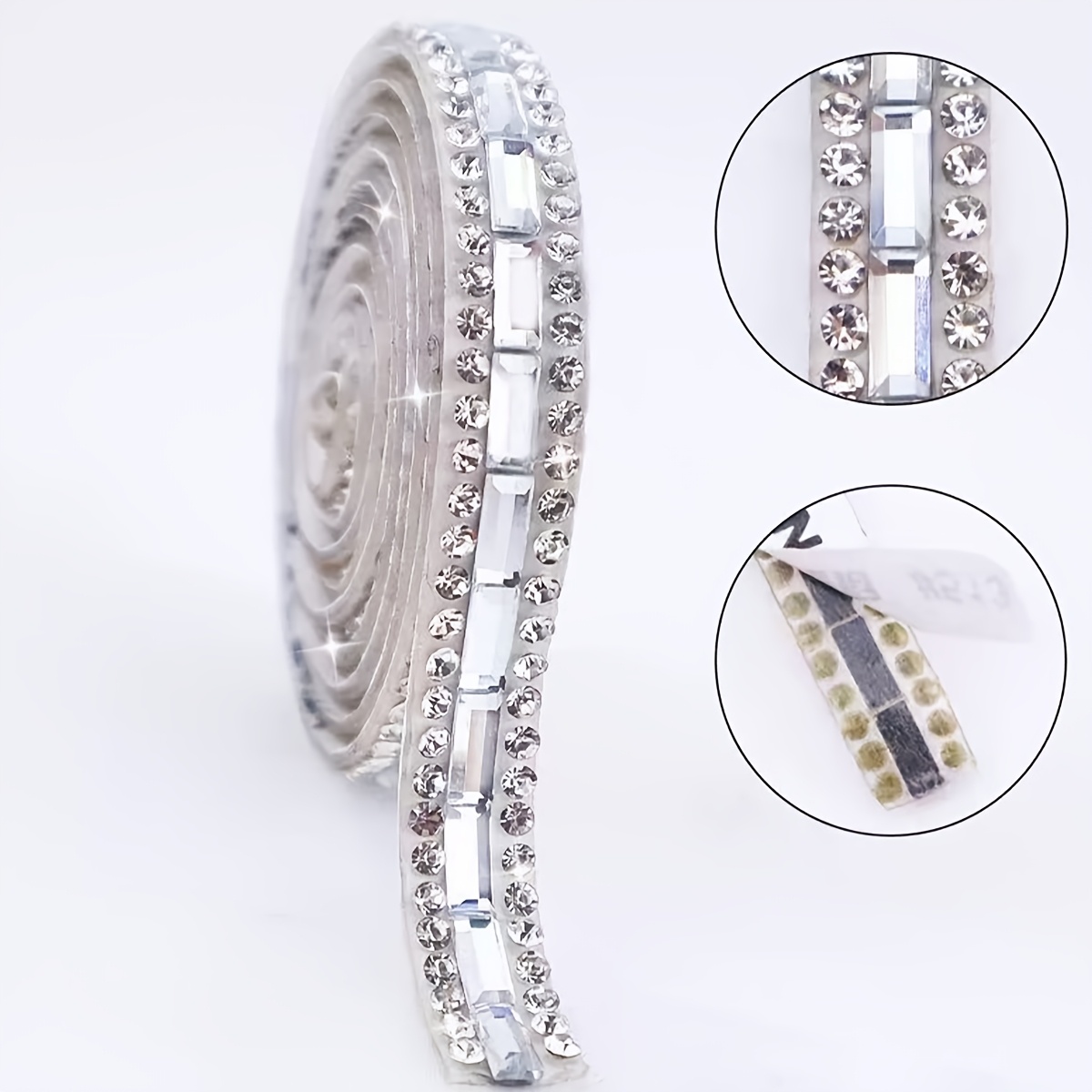 TEMU 1 Code/Rouleau Ruban Décoratif Auto-Adhésif Multicolore en Cristal de Strass pour Verre, Ruban Autocollant en Cristal, Idéal pour la Mode, les