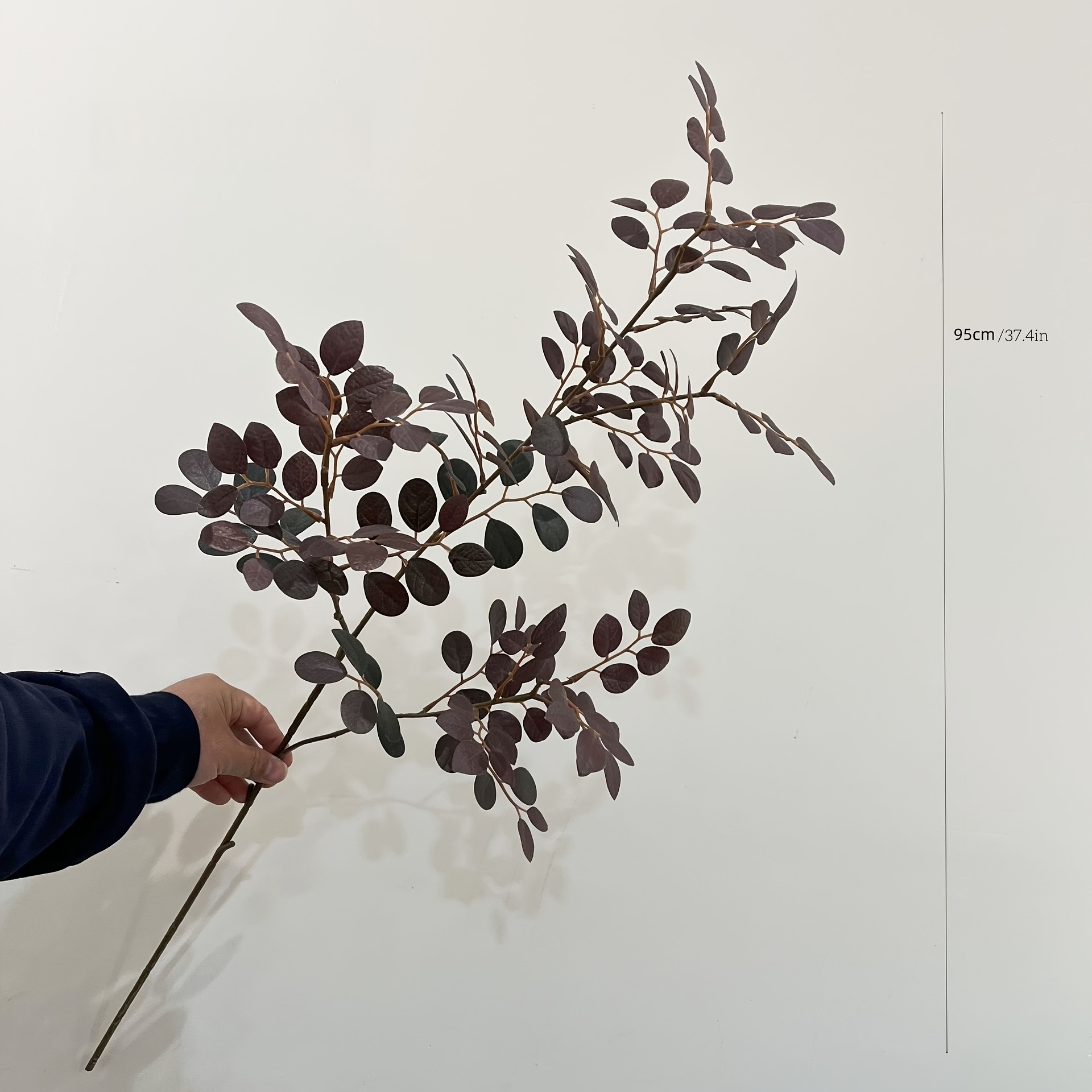 Image of 1pc Vintage-inspired Red Branches With Dried Look Artificial Leaves - 37.4" Stems, Color Gradient Effect, Plastic Christmas Decor For Home, Instagrammable Displays & Cafe Props (no Electricity Needed)