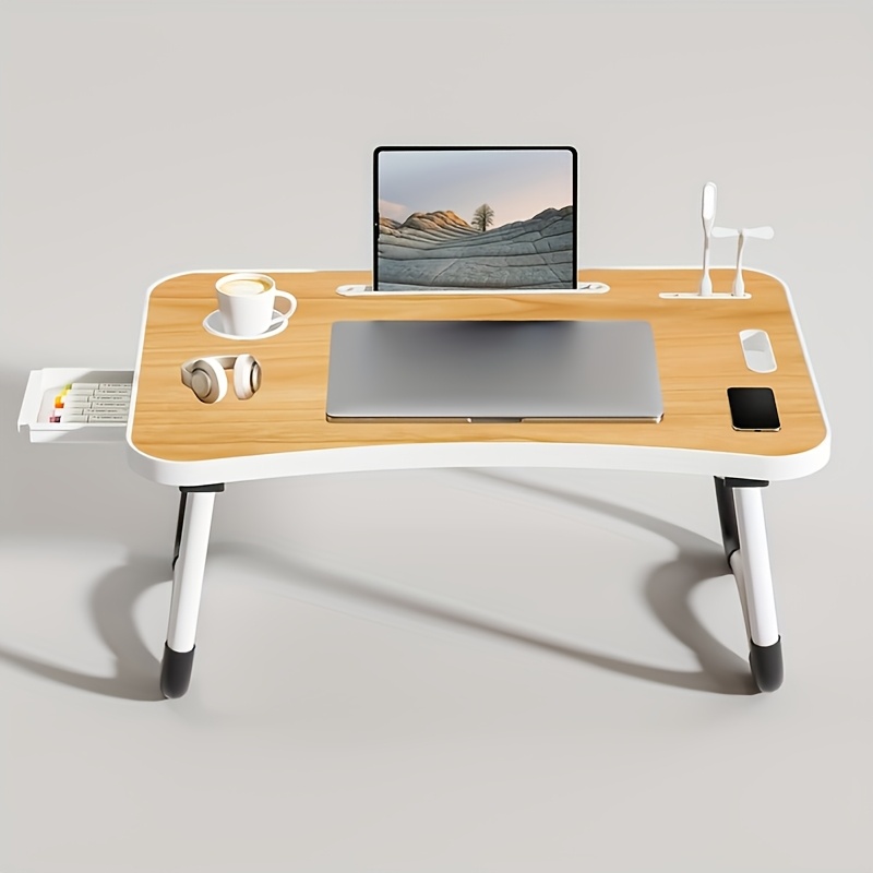 ultra large multi functional laptop bed table portable tray holder with cup holder drawer usb fan and light stable durable and foldable for eating reading and writing details 3