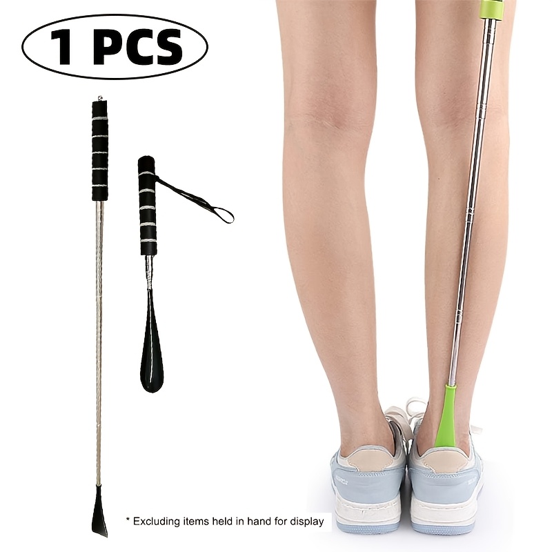 TEMU 1pc Black/blue Retractable And Adjustable Length Shoe Horn, To Squat Or Bend, Shoe Lifting Tool Hung As A Shoe Accessory, Suitable For Pregnant