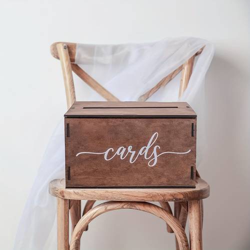 wooden wedding card box with slots rustic reception gift and money decorations brown lid for baby shower bridal shower graduation