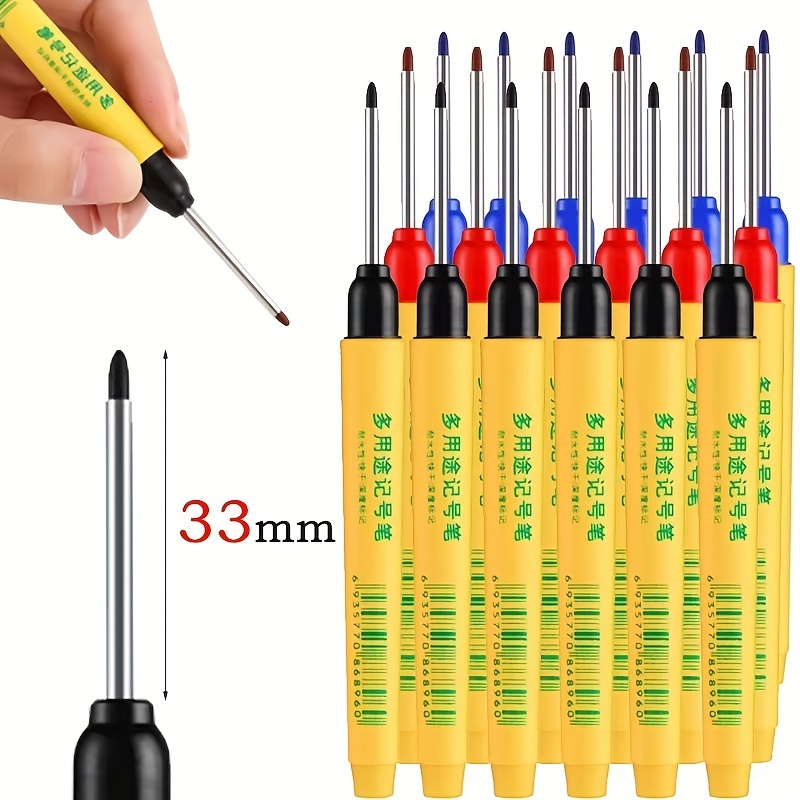 

6pcs/set 33mm Red/blue/black Long Head Marking Pens Woodworking Decoration Deep Hole Waterproof Pen Multipurpose Marking Tool