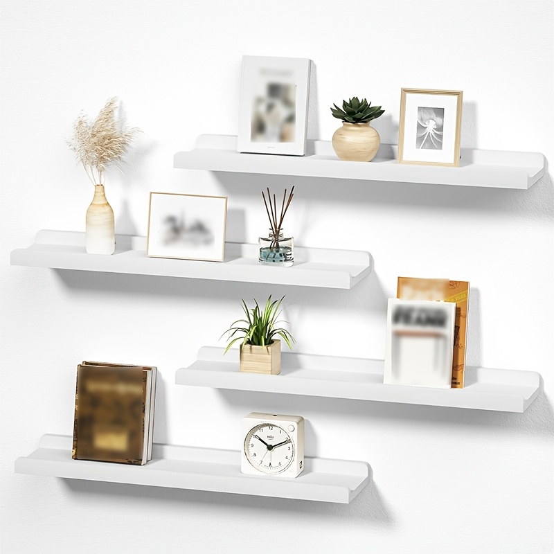 Image of 4pcs Floating Shelves Wall Decor Wood Shelf 60cm Wall Mounted Partition Shelf Rustic Style Wall Shelf Suitable For Bedroom Bathroom Living Room Kitchen Display ( Black White)