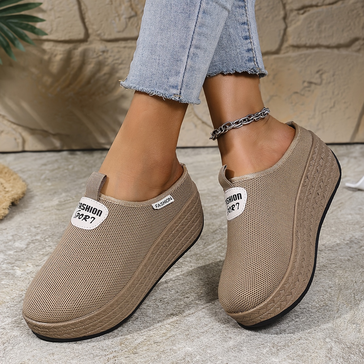 con Cuña para Mujer sin Cordones Zapatos Cómodos de Plataforma con  Punta Redonda en o Beige, Parte de Tela Transpirable y Su