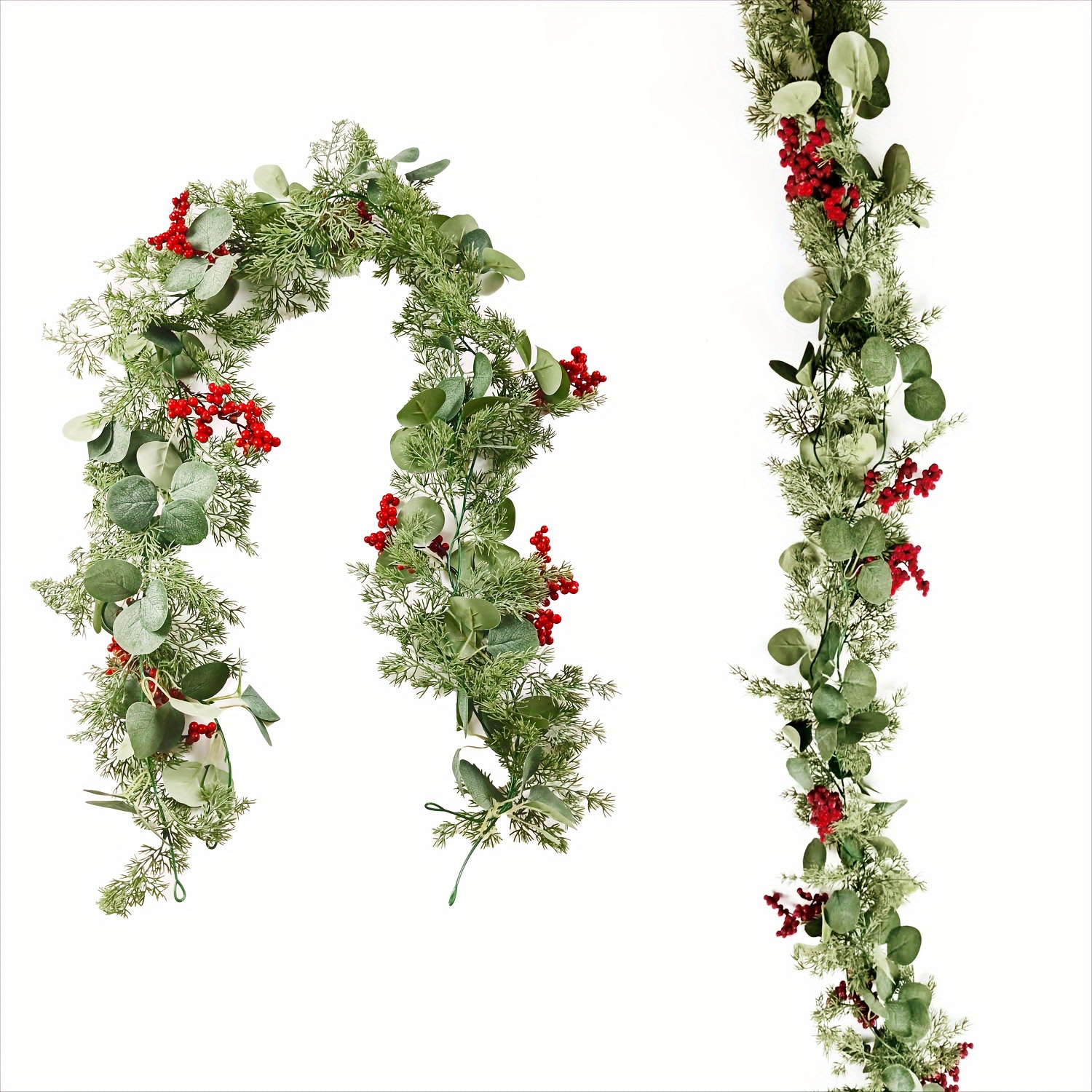 

5.9ft Festive Christmas Eucalyptus Wreath With Red Berries - Ideal For Front Door, Fireplace Mantle & Window Decor | Indoor/outdoor Holiday Centerpiece