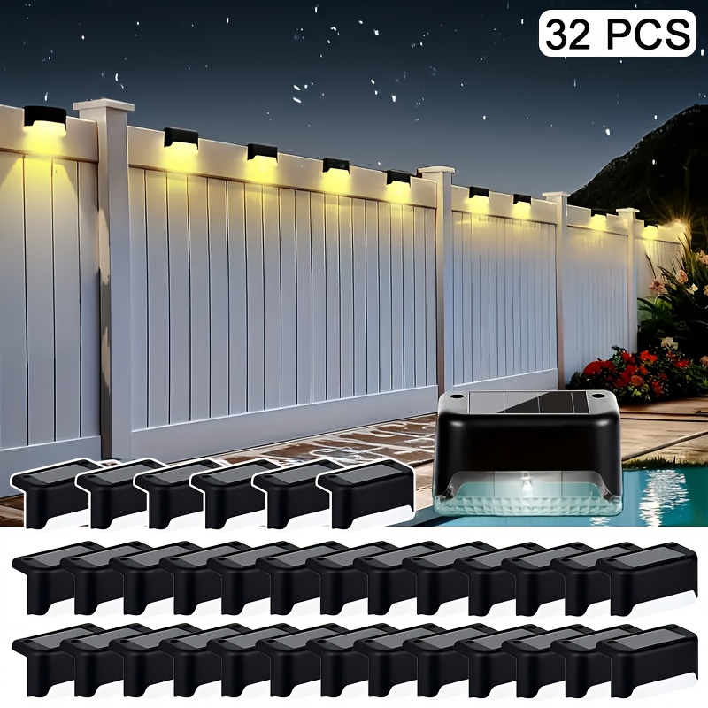 TEMU 32pcs/16pcs Solar Powered Outdoor Deck Lights - Landscape Lighting And, Led Solar Lights For Household Garden Arrangement, Stairs, Deck, Fence,