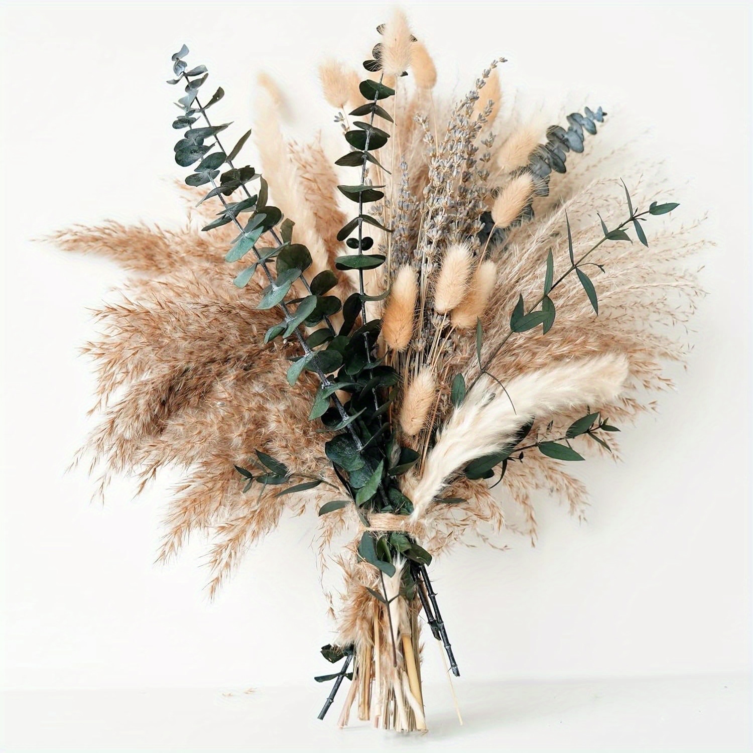 E-shop 90 Stück Grünes Pampasgras-Bouquet - Schöne Trockenblumenarrangements mit Lavendel und Eukalyptus für einen Western-Boho-Stil - Rustikale Blüten