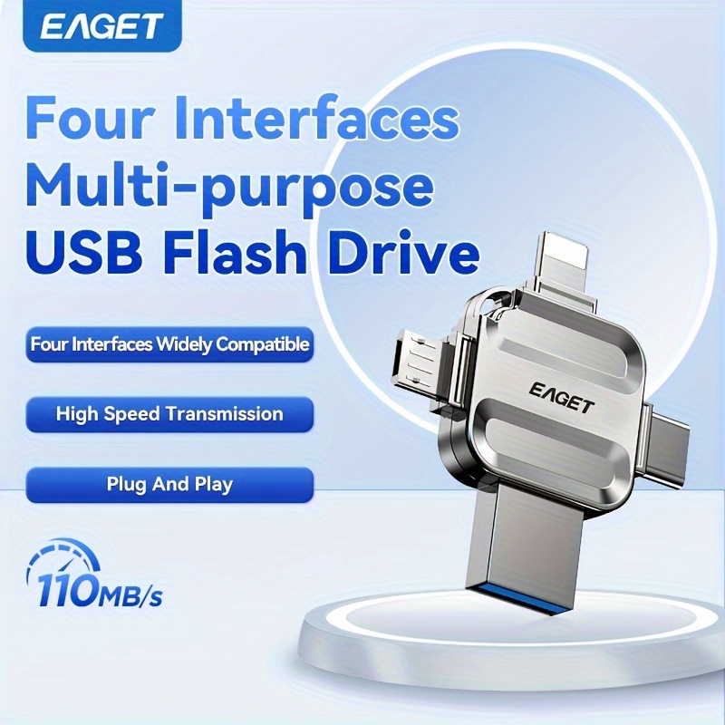 

1pc EAGET Clé USB 3.0 multifonction 4 en 1 - Clé USB haute vitesse avec fonctionnalité , compatible avec iPhone, iPad, PC, ordinateur portable et appareils - Clé de de stockage portable