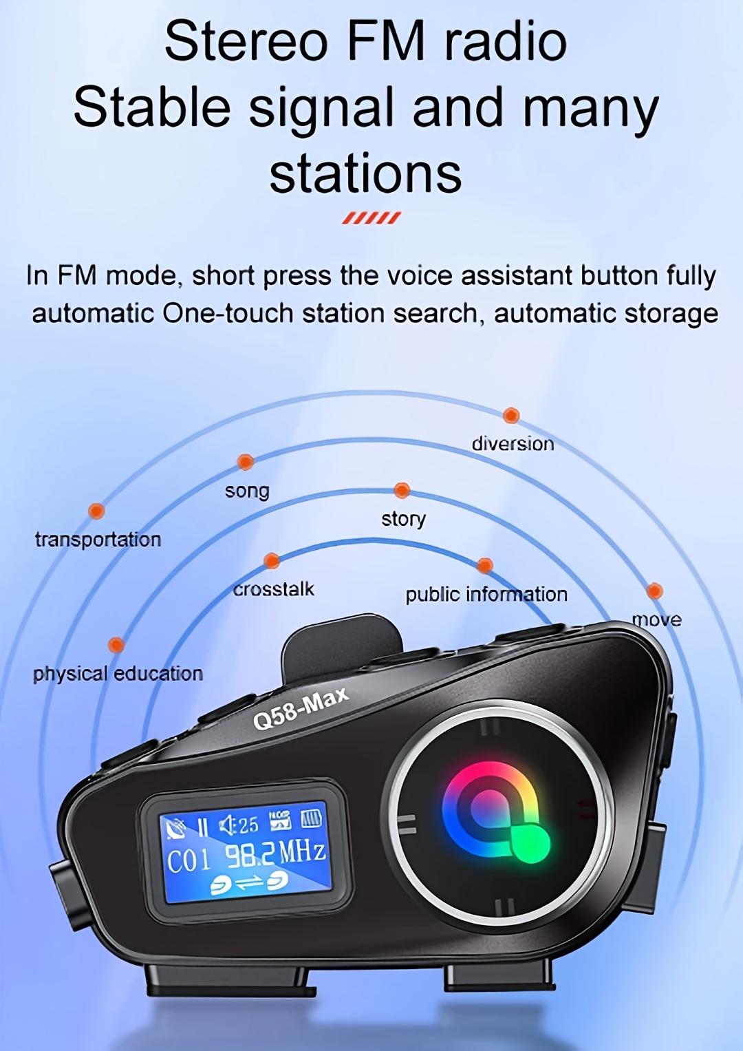 Dispositivo de comunicación para casco de motocicleta Q58-MAX, intercomunicador inalámbrico 5.3, 500M, con intercomunicador Moto, función de compartir música y pantalla LCD
