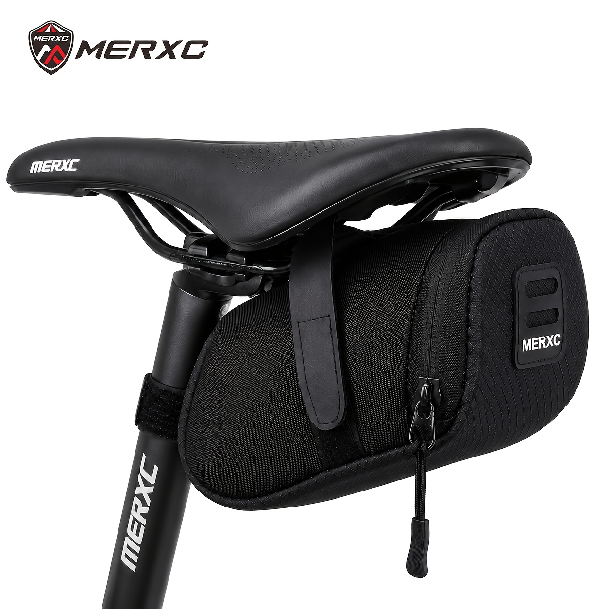TEMU Sacoche de selle de vélo MERXC, sac de rangement sous le selle avec fermeture éclair, pochette arrière de selle pour VTT, vélo de route,