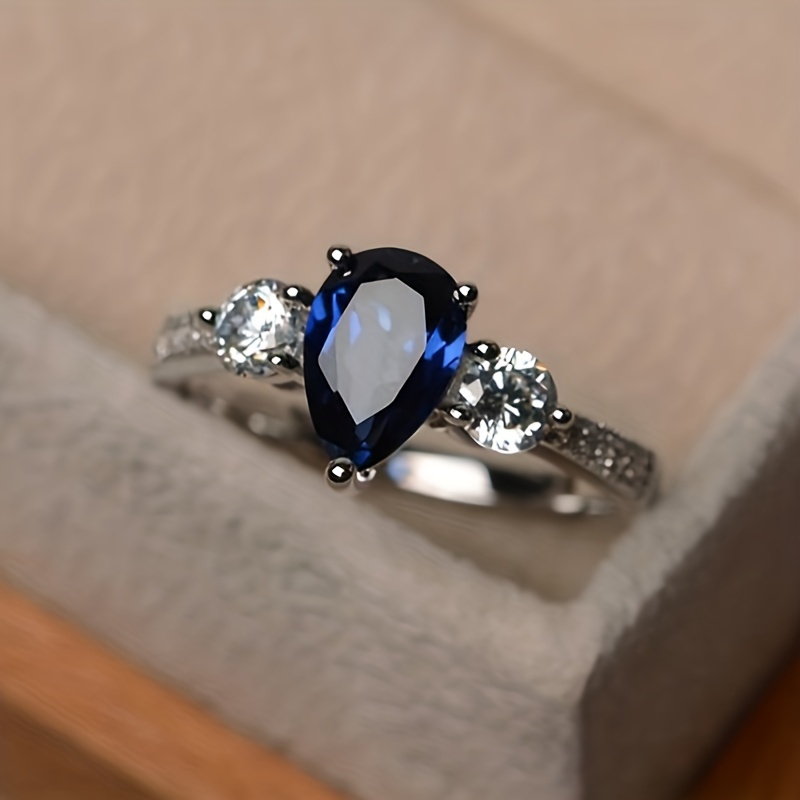 

Elegant Blue Heart-shaped Cubic Zirconia Ring, Synthetic Zirconia, Alloy, May Birthstone, , Versatile For Daily & Party Wear, Campus Holiday Theme, All Compatible