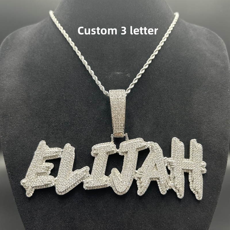 TEMU (customized) Burr Stitching Letter Pendant Synthetic Synthetic Zircon Copper Shiny Pendant Necklace Customized Letter Unique Necklace Pendant