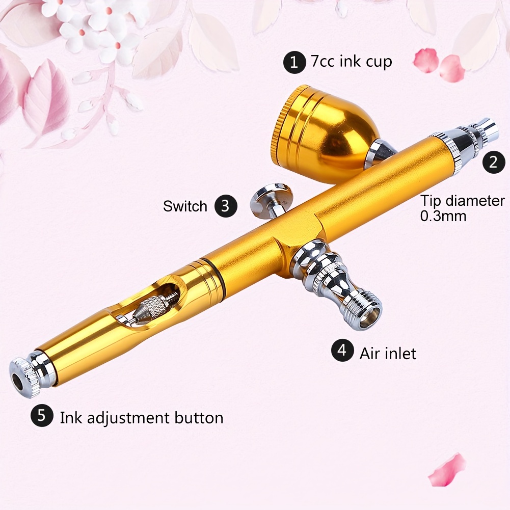 TEMU Golden 0.3mm Gravity Feed Airbrush Spray Art Tattoo Paint Nail Cake Decoration Tools Nail Art Paint Beauty Inkjet Pen