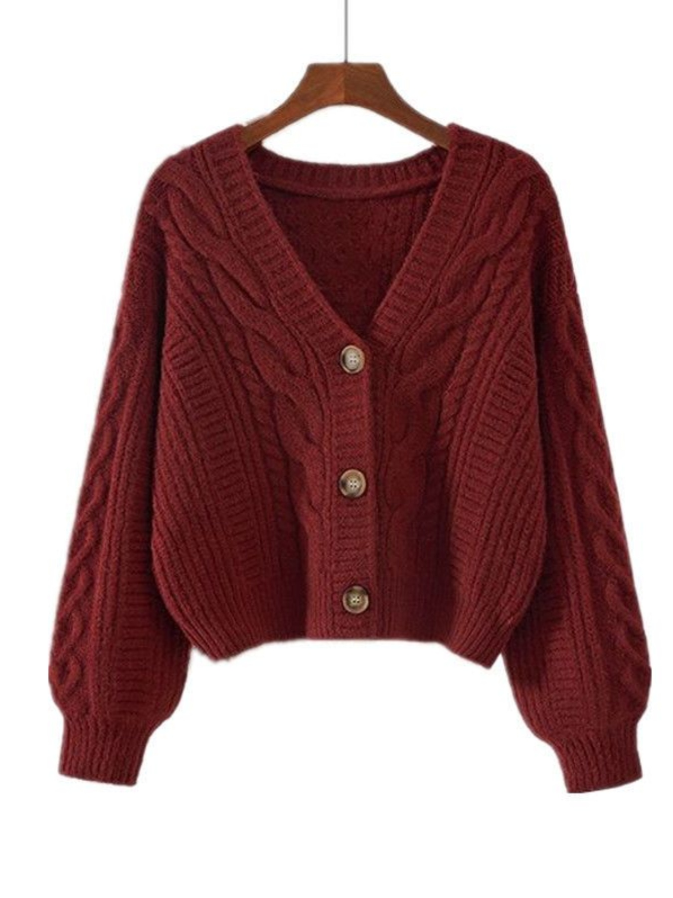burgundy womens vintage cable knit sweater cardigan soft Temu