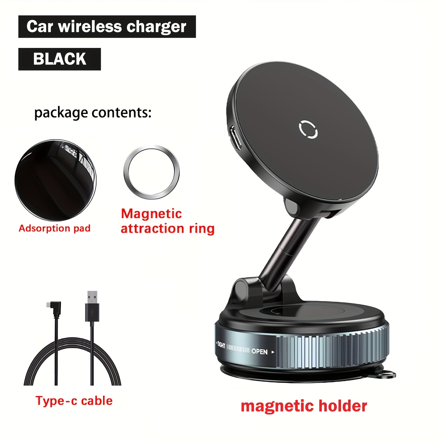 ワイヤレス充電器付き車載スマホホルダー magsafe対応 360°調整可能な吸盤式スマホホルダー 様々なシーンに対応　iphone 16/15/14/13/12シリーズに対応