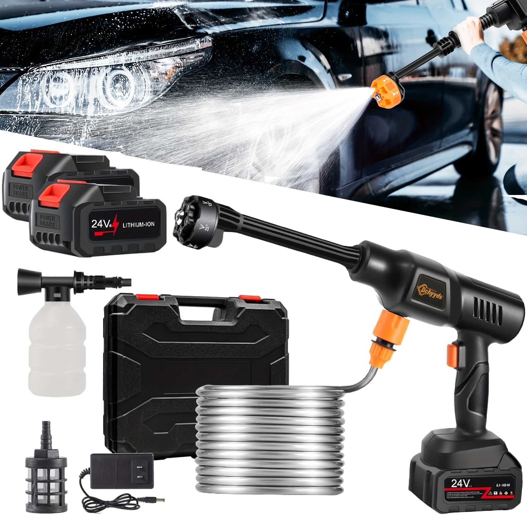 

870 Psi Cordless High Pressure Washer , 2x Battery Portable Pressure Washer, 6-in-1 Adjustable Nozzle Handheld Washer For Car Floor Wall Fence Watering