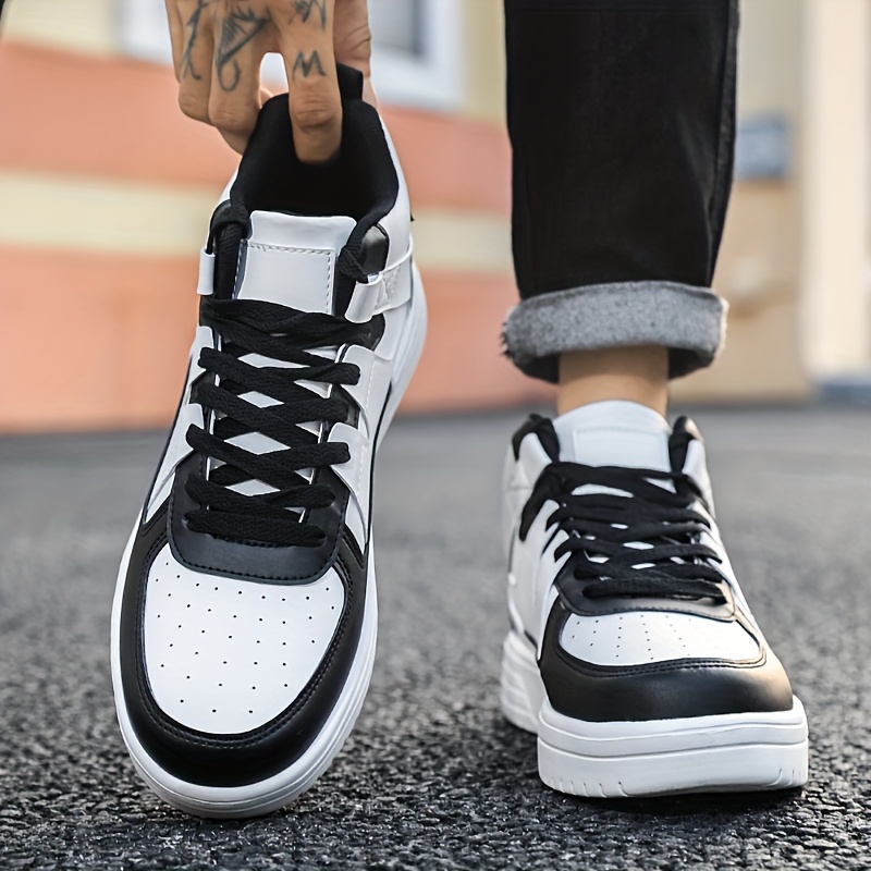 Men'S High-Top Lace-Up Casual Sneakers - Lightweight, Durable, Fashion Street Shoes with PU Upper, MD Sole, EVA/Fabric Insole, Round Toe for Hiking, Running & Casual Attire, White, Hiking Shoes