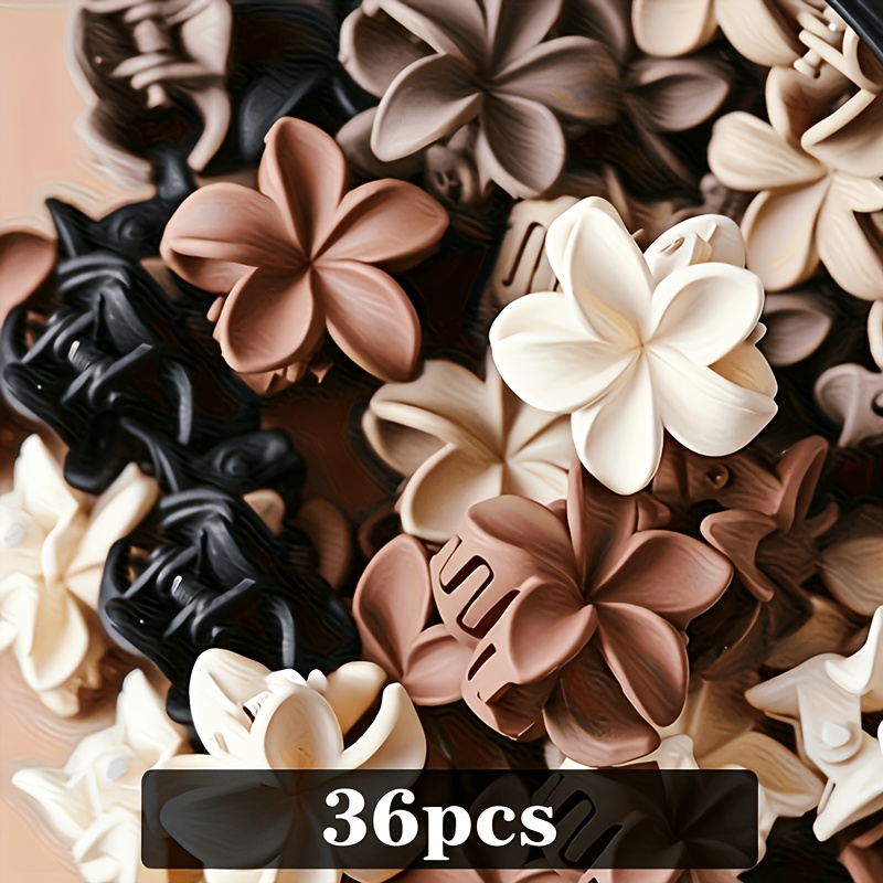 TEMU 14/23/36pcs Coffee-colored Flower-shaped Women's Hair Additions Hair Clips, White Retro Easy Style Clips, Suitable For Daily, Holiday, Beach