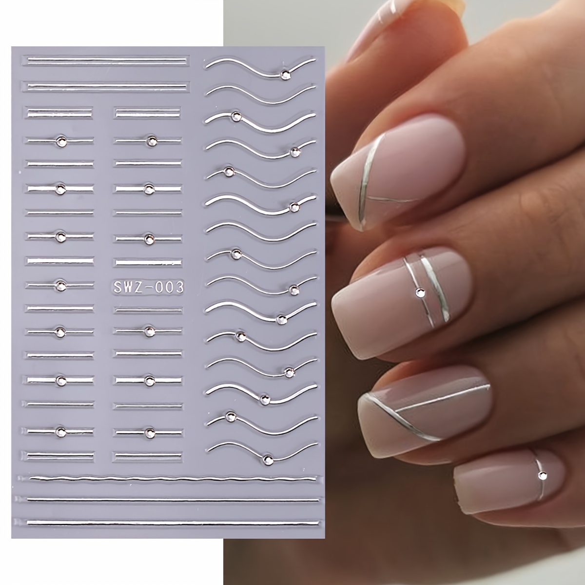 1 Sheet Line French Nail Art Stickers 3d Golden Silvery Line Curve French Manicure Elegant Decals With Rhinestone Manicure Supply Nail Art Decoration