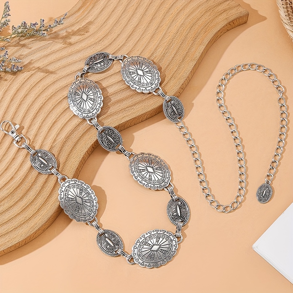 Floral Medallion Chain Belt Boho Chic Western Festival 2pcs spring summer womens metal oval belt chain boho vintage  main image 3