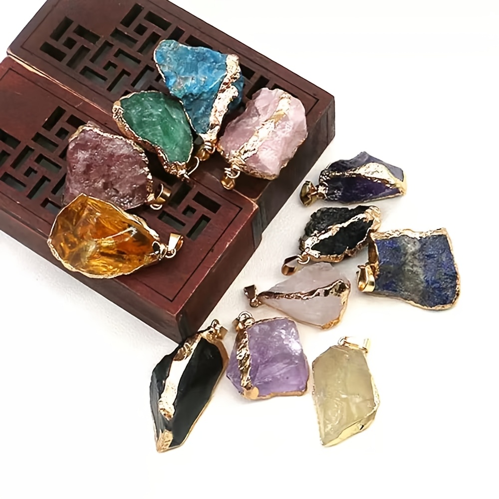 11pc Mixed Natural Rough Stone Pendant and Chain Set