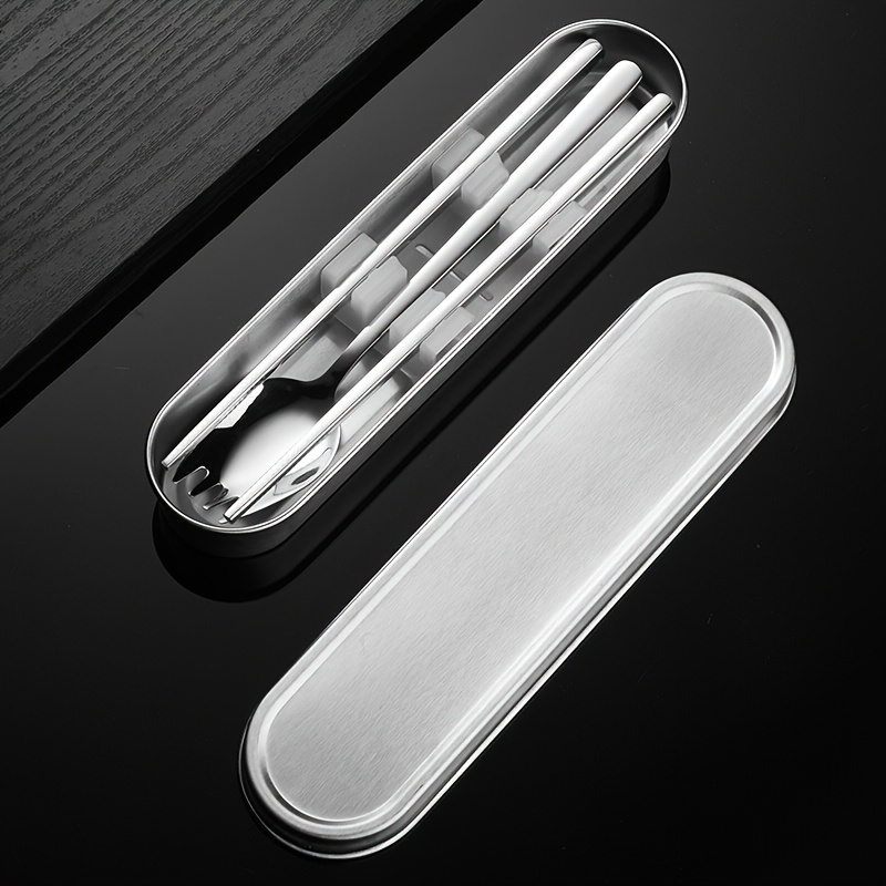 personalized customization 2 3 4pcs set of silvery 304 material portable tableware salad   spoon chopsticks and stainless steel box suitable for outdoor picnics home kitchens and durable tableware outdoor travel tableware Product details 4