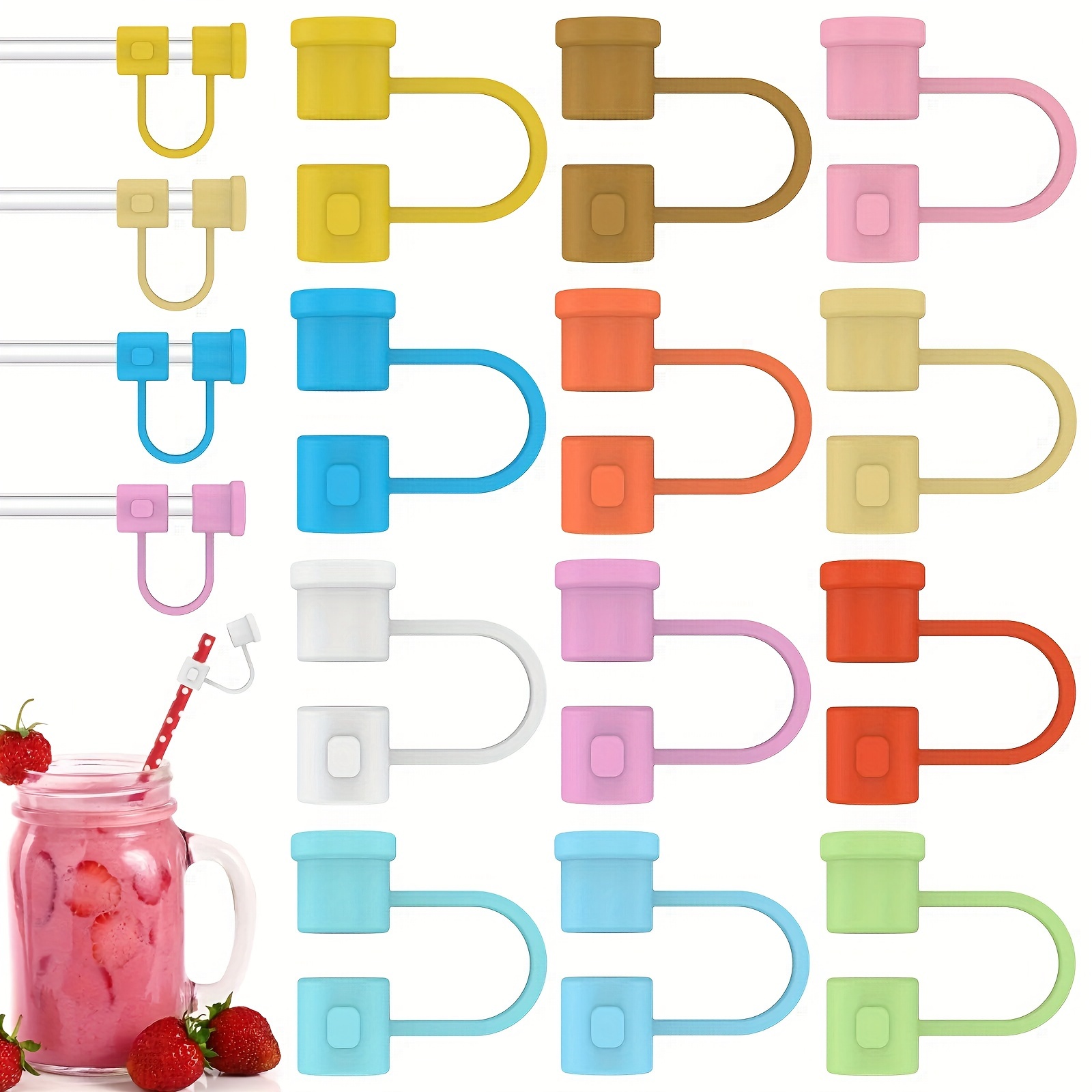 

6pcs/12pcs/24pcs Silicone Straw Covers, Reusable Straw Tips , Portable Dust-proof Silicone Straw Plugs