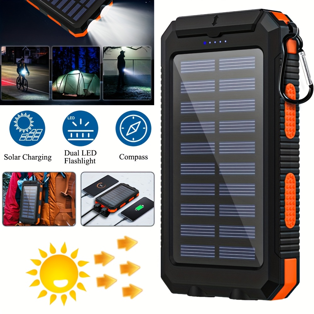 

10000mah Portable Solar Power Bank Solar Charger, With Flashlight/ Usb Port/ Micro Interface/ Compass/hiking For All Cell Phones & Electronic Devices, Travel Camping.