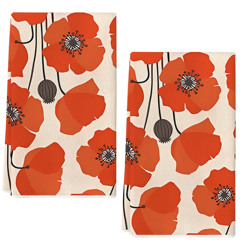 TEMU 2pcs Of Vintage Poppy Pattern Kitchen Towels, Absorbent Dish Cloths, Utensil Drying Towels, Cleaning Cloths, Bathroom Decor, Gift Set, Machine