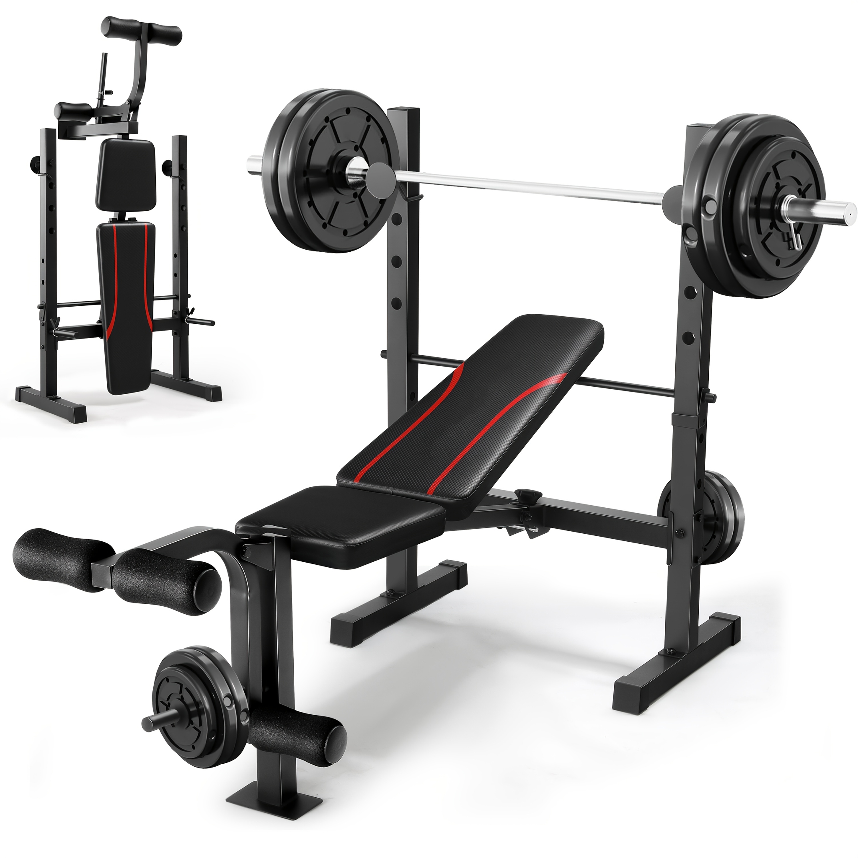 professional all in one weight bench set with squat rack adjustable and foldable workout bench press set with leg developer     pad for home gym full body workout