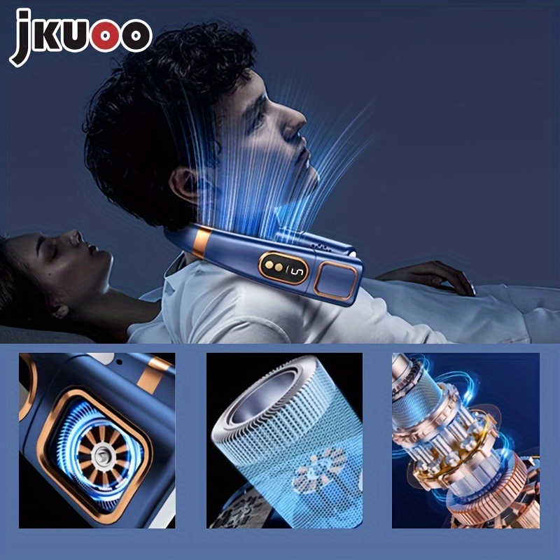 JKUOO Portable Bladeless Neck Fan with Dual Motors, LED Display, Hands-Free Wear - Rechargeable USB Battery, Ideal for Outdoor Sports & Travel details 3