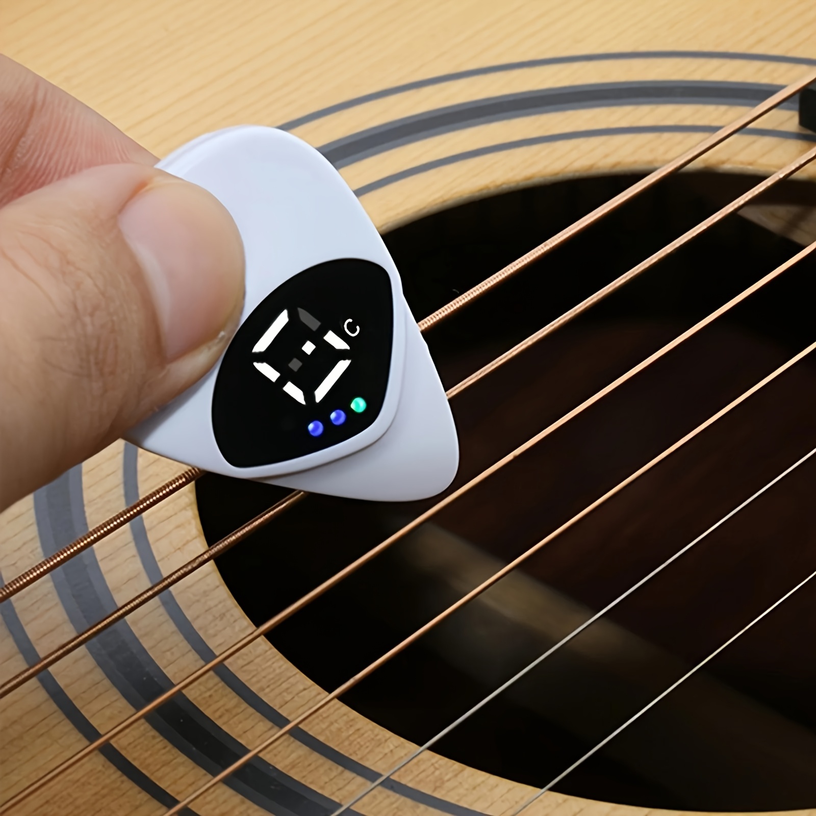 QiJiStar 2-in-1 Guitar Pick & Tuner - Portable, Multi-Purpose Pitch Calibrator for Folk Guitars and Ukuleles, 12-Tone Equal Temperament, Battery Powered, White ABS Resin