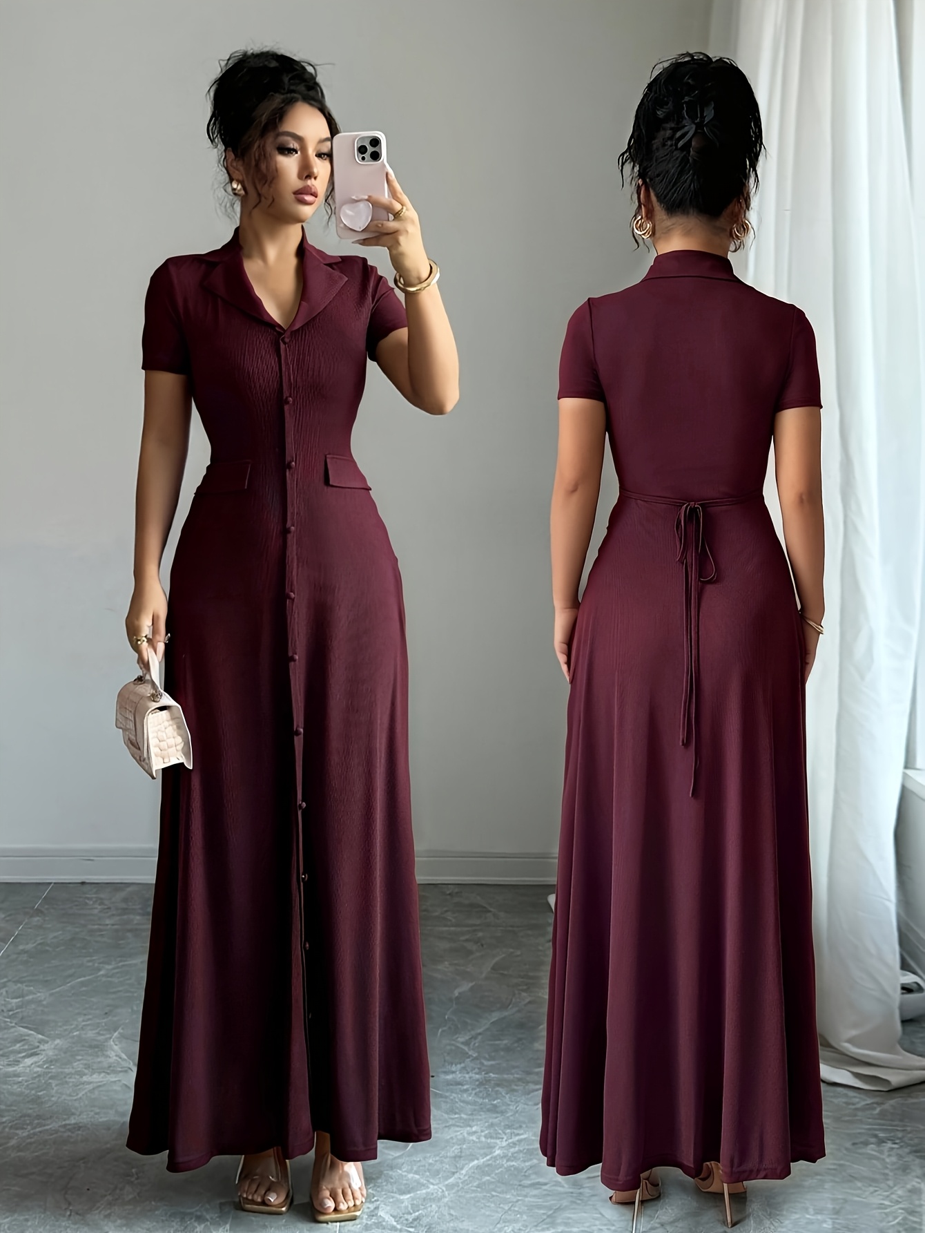 brown long sleeve cut out dress Rib Long Sleeve Cut Out Dress L / Black