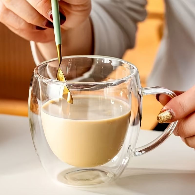Juego de 2 vasos de pared doble de 250 ml (8.45 oz) con asas, vasos de espresso de vidrio aislado transparentes adecuados para lattes, cappuccinos, bolsitas de té y bebidas frías y calientes