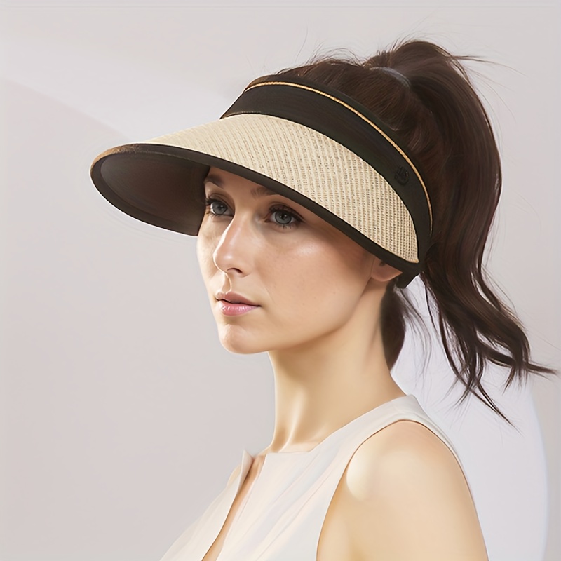 Summer Wide Brim Sun Hats Classic Foldable Straw Visor Hat - Temu Canada