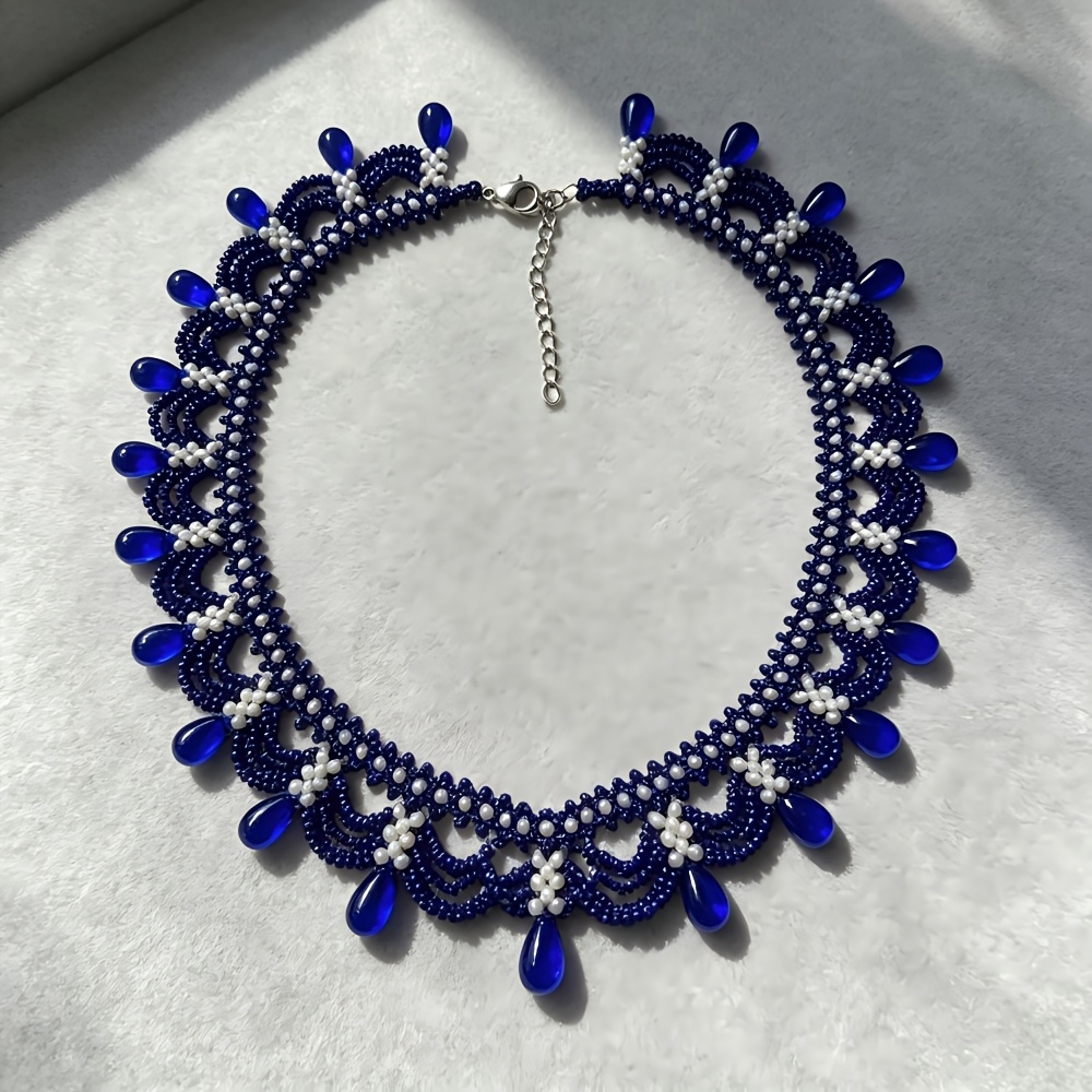 TEMU Collier Choker Tressé Bleue Fait Main, Collier de Gorge Tissé Vintage, Bijou de Cou Élégant et Ajustable pour Femmes, Mariage, Fête, Usage