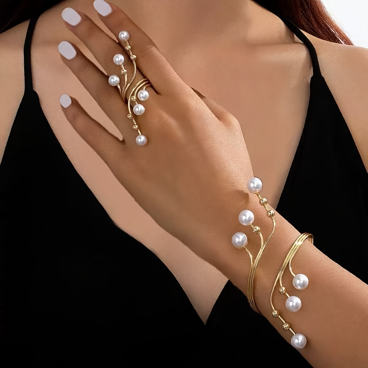 TEMU Ensemble de bijoux pour femmes, 2 pièces, bracelet et bague élégants et tendance, géométriques ajourées et incrustées de strass