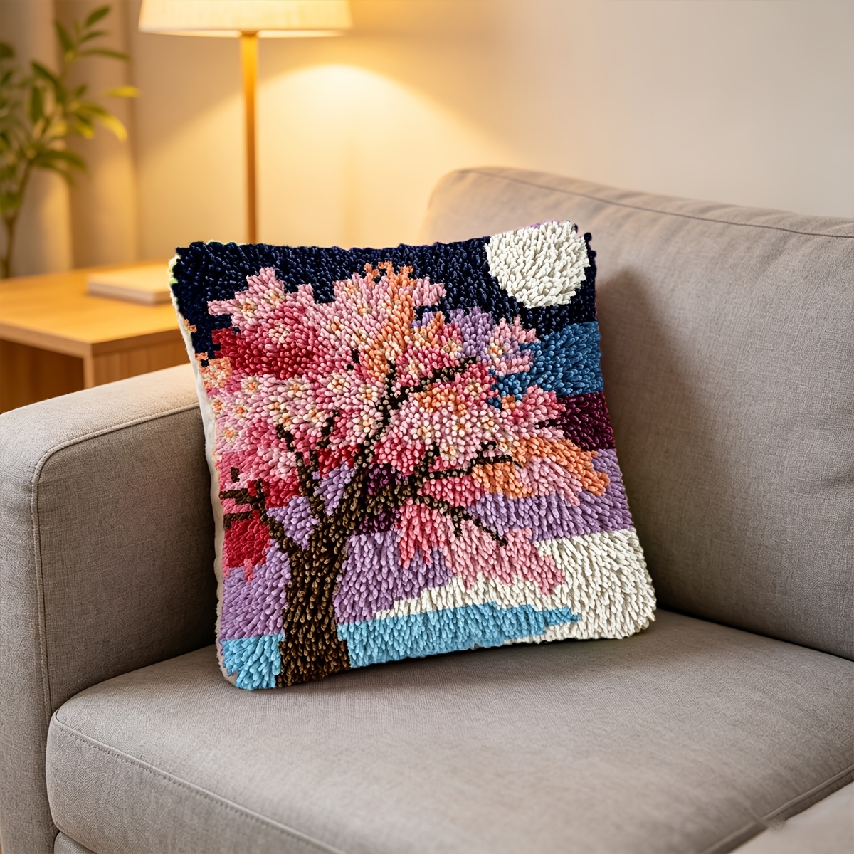 Latch Hook Kit with Pink Trees in the Moonlight, DIY Craft Set