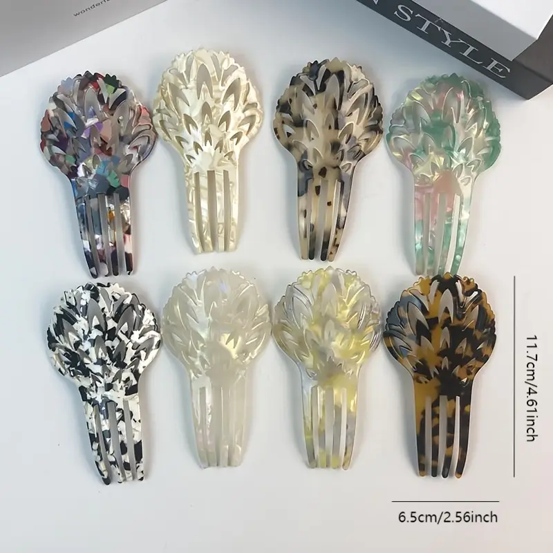 8pcs set of acetate leopard print four prong hairpins creative chinese style hanfu costume accessories elegant head combs and hairpins Product details 0