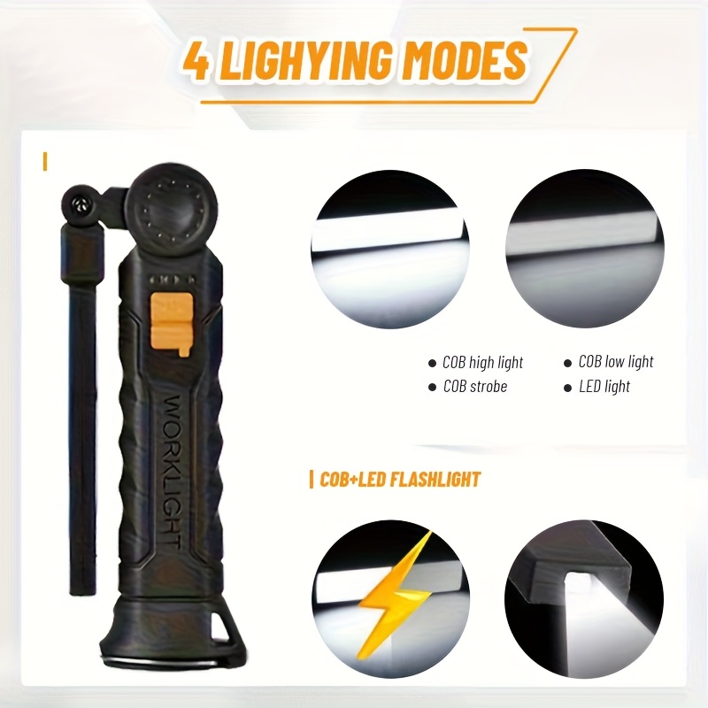 1 or 2pcs   powerful led flashlight usb c rechargeable with magnetic base hook 1 2pcs options portable folding torch for camping home workshop emergencies ideal for professionals everyday use emergency light foldable design textured grip handle workshop lighting handheld flashlight durable construction   light   Product details 2