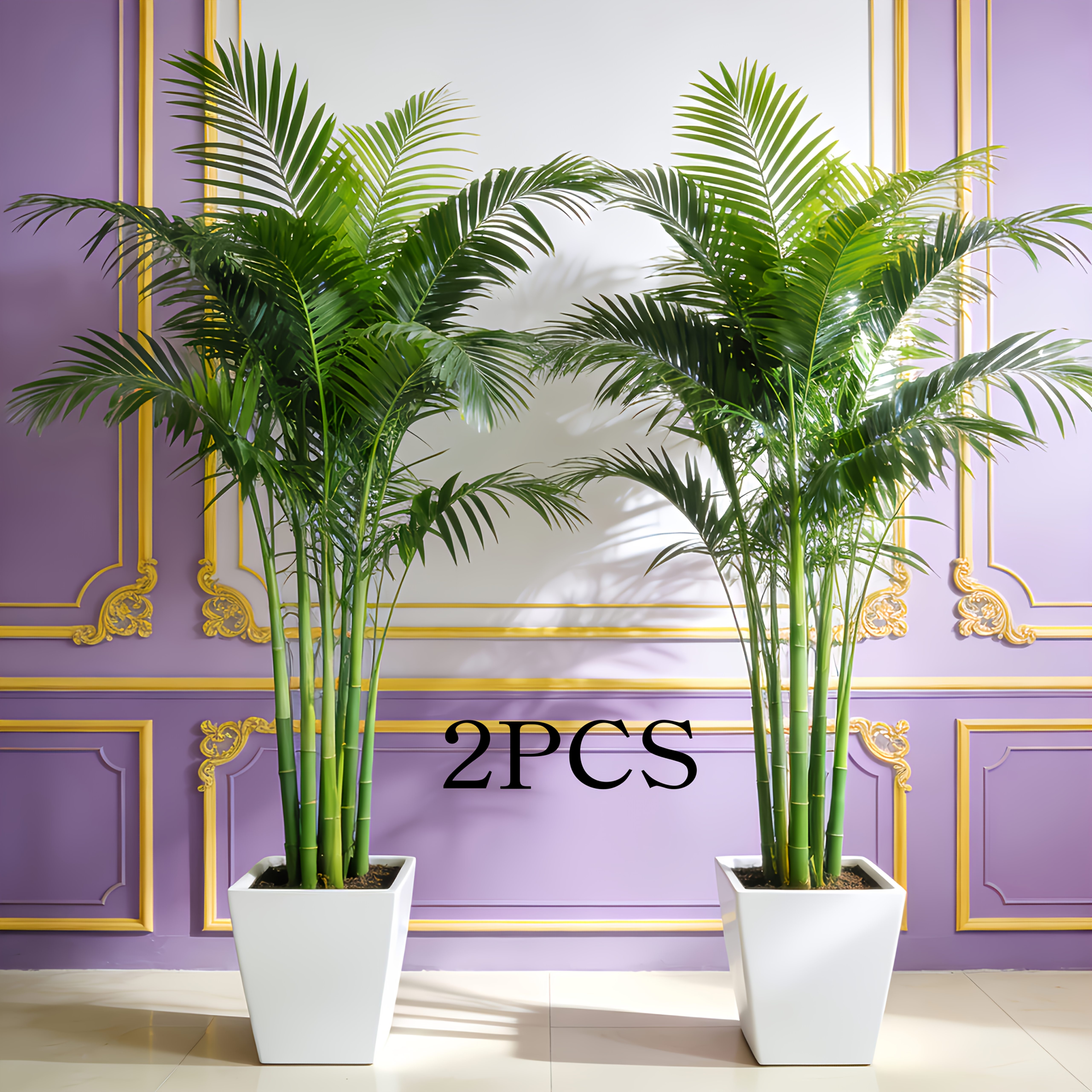 2pcs//Beautiful Large Outdoor Artificial Palm Tree And Gypsophila Combination Set | Dense Green Fierce Tooth-Shaped Leaves, Suitable for Indoor Living Room/Outdoor Garden, Shed, Terrace, Perfect Choice for Easter, Ramadan, St. Patrick'S Day