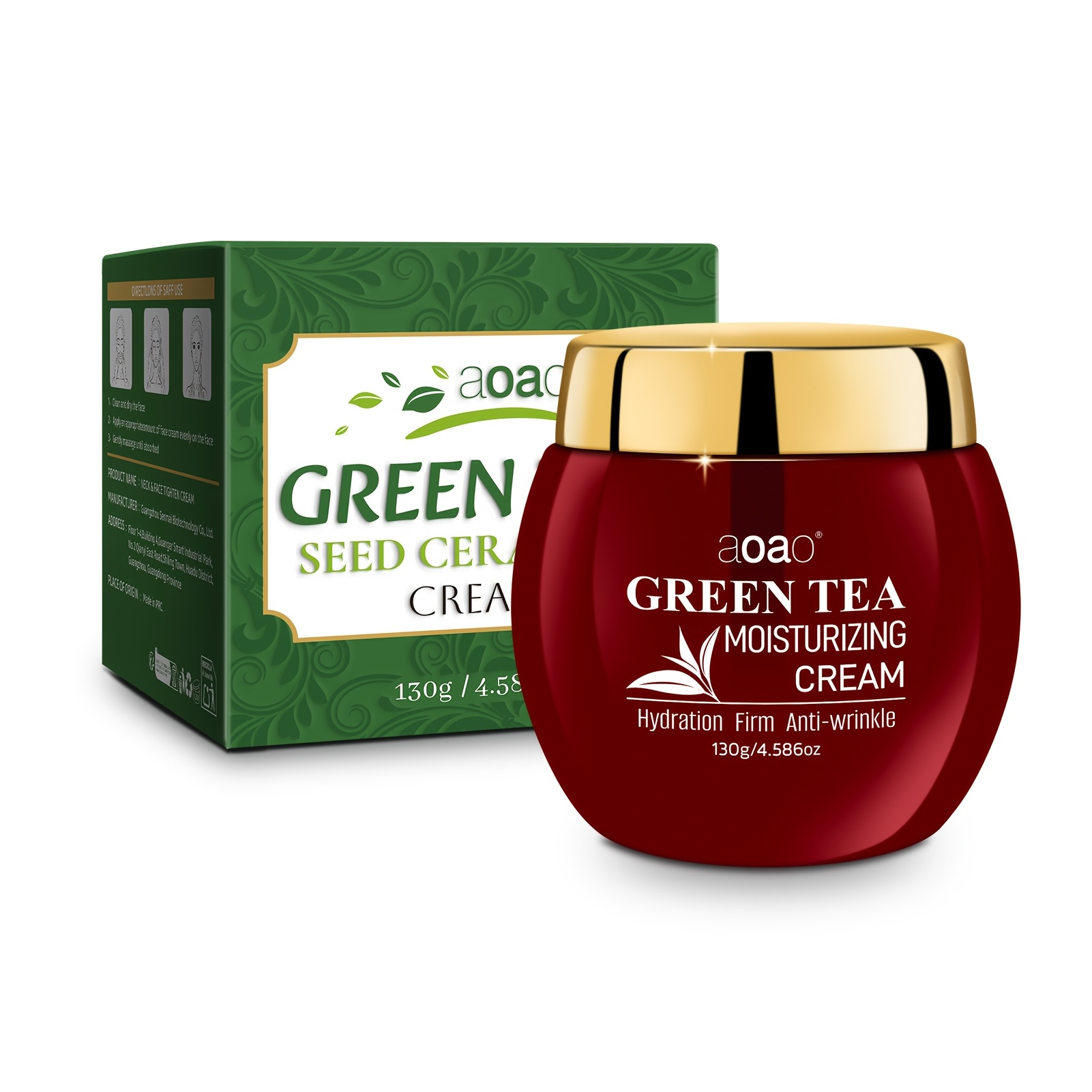 Image of Green Tea Moisturizing Cream, Hydrating And Firming, With Collagen And Hyaluronic Acid, Non-greasy Formula. Perfect Christmas Gift Skincare To Make Skin Look