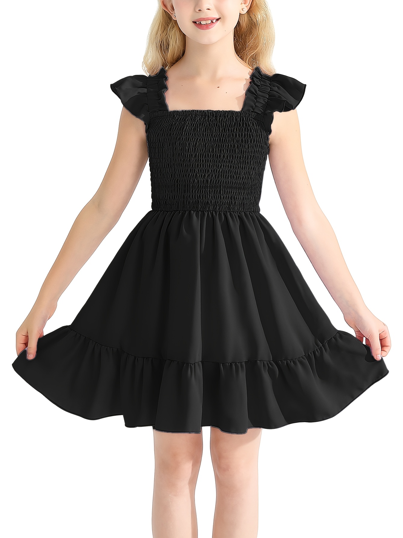 ワンピース Ruffle Sleeve Dress 6y girls summer dress ruffle sleeves square neck smocked waist